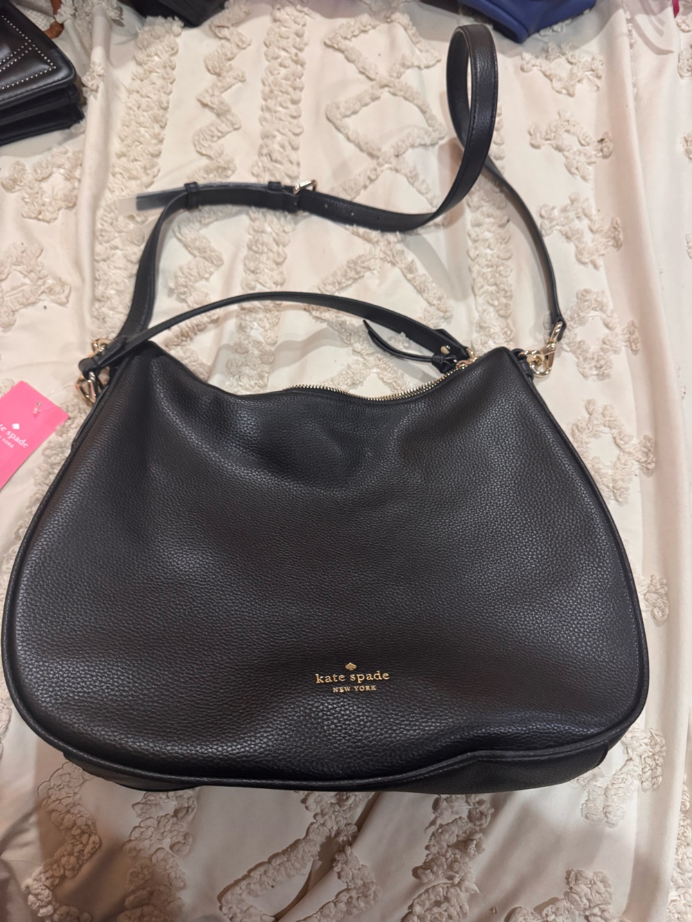 kate spade Black Pebbled Leather Shoulder Hobo with Gold Hardware